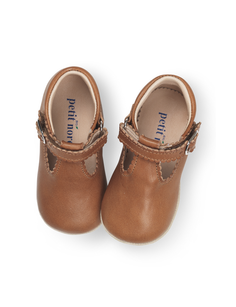 Petit Nord Baby Scallop T-bar Indoor Shoes Cognac 002