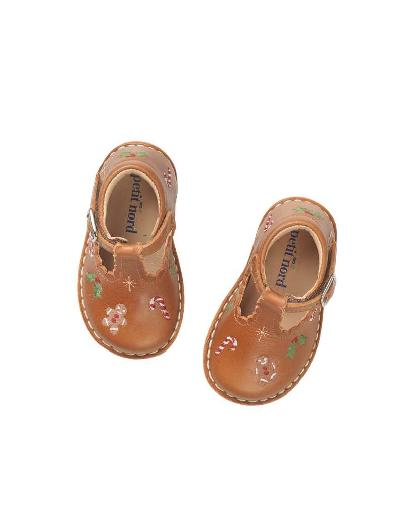 Petit Nord Christmas T-Bar Scallop T-bars and Ballerinas Cognac 002