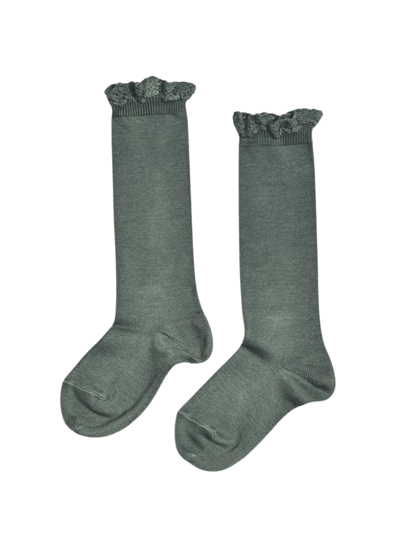 Petit Nord Knee Socks with Lace Edging Socks Lichen Green 761